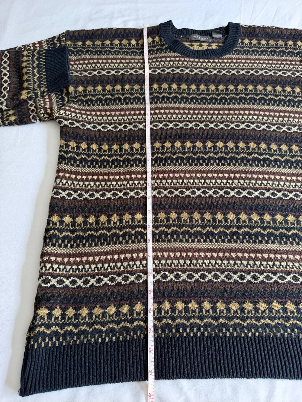 VTG Van Heusen Neutral Fair Isle Western Knit Crew Neck Grandpa Sweater
